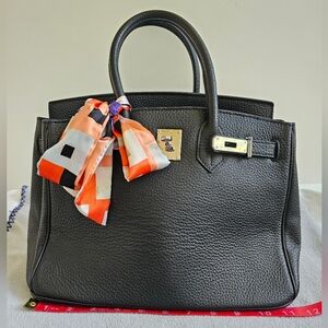 Black leather satchel Berkin inspired GUC